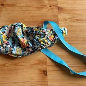 Comic Print Scrub Cap with Bright Blue Ties